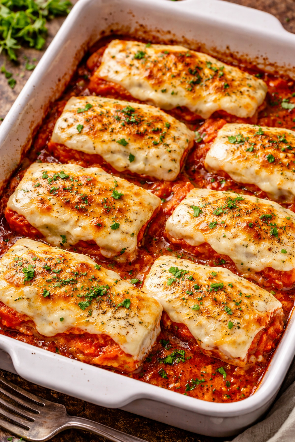 Filetes de merluza al horno con tomate frito y mahonesa gratinada