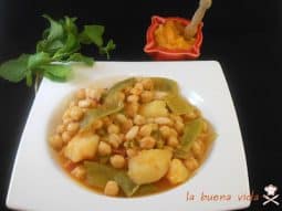 Olla gitana murciana con garbanzos, calabaza y verduras