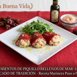 Plato de pimientos de piquillo rellenos tradicionales con gambas y atún receta de La Buena Vida