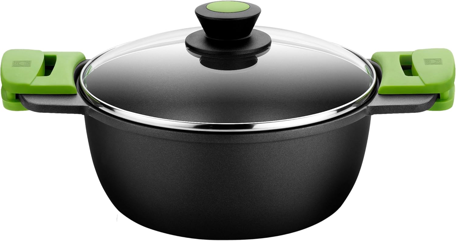 BRA Prior Cacerola alta con tapa de cristal y asas de silicona, 24 cm, Color Negro