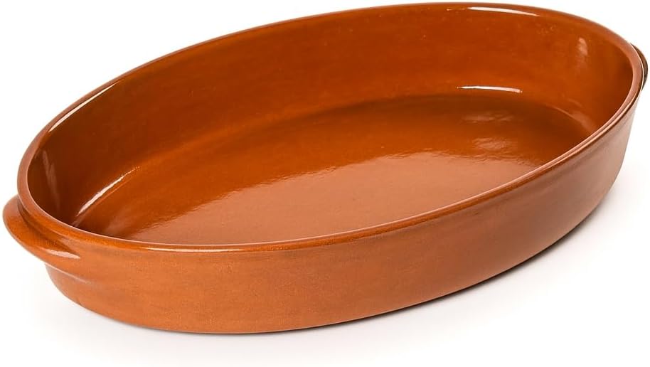 Cazuela besuguera tartera olla ovalada alta en barro esmaltado (nº 42-42 x 26 x 7,5 cms)