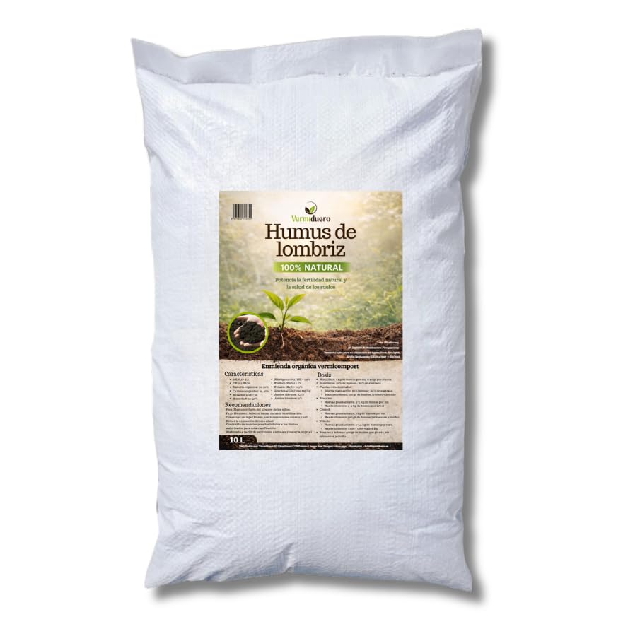 Humus de lombriz Vermiduero 10L. Abono orgánico 100% natural y ecológico. Renueva la tierra y cuida tus plantas.