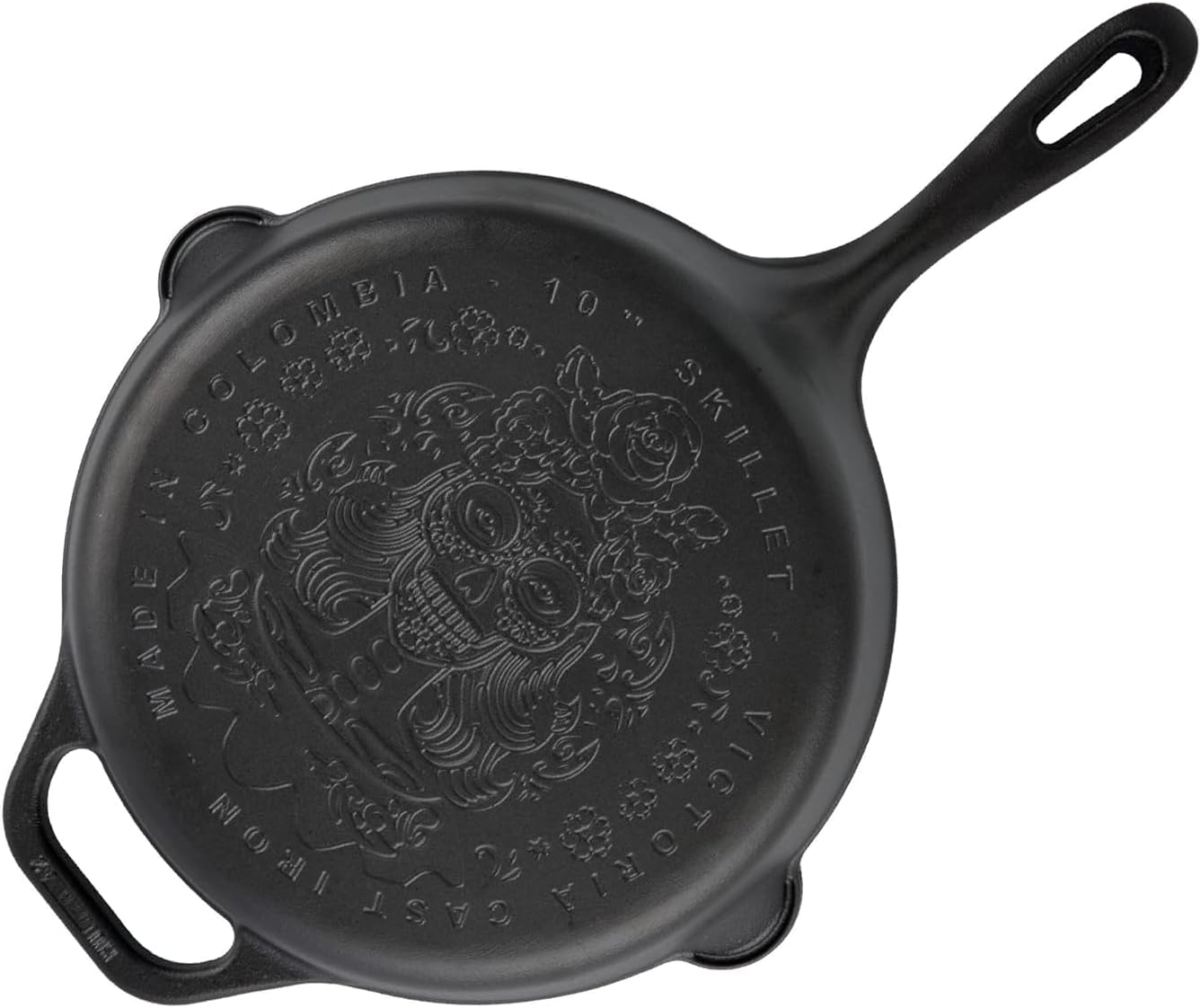 VICTORIA Sartén Hierro Fundido Curado 25cm, Day of the Dead La Catrina Apta Barbacoa, Horno, Inducción, Gas, Cast Iron Skillet Curada para Crear Antiadherente Libre de Tóxicos sin PFOA